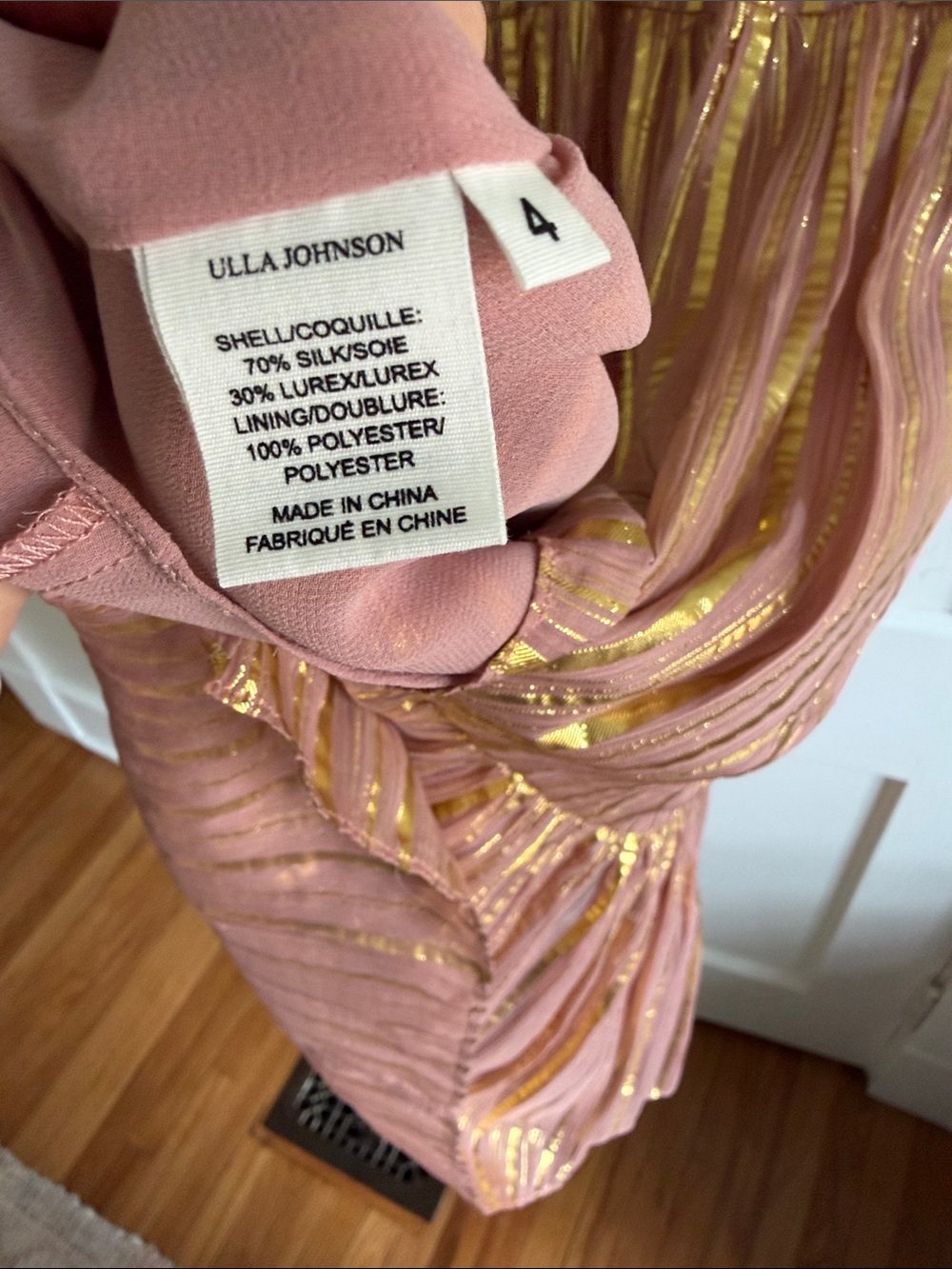Ulla Johnson Rose Pink Metallic-Striped Flutter Maxi Dress sz 4 - Picture 5 of 6